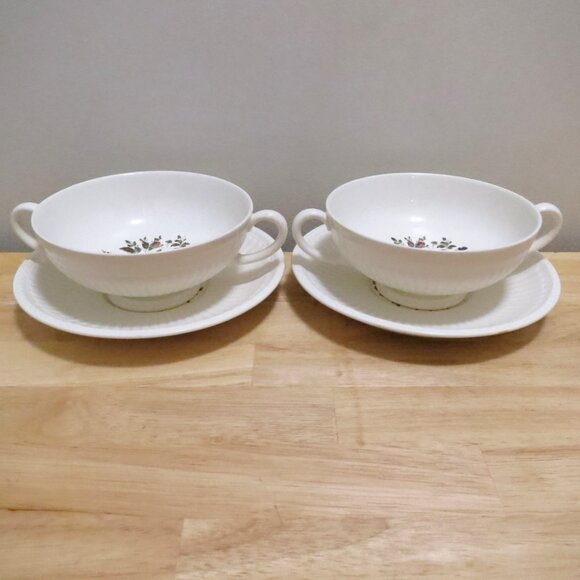 Wedgwood X2 Cream Soup Bouillon Bowl & Saucer Edme Conway Two Handle AK8384 - Picture 1 of 12